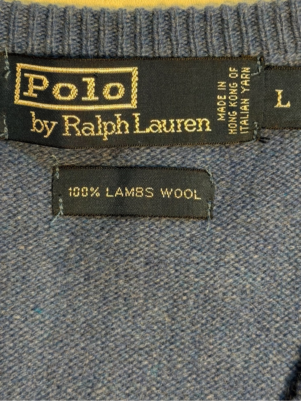 VINTAGE Polo Ralph Lauren sweater vest sleeveless v neck lambswool wool blue 90s - Picture 6 of 8